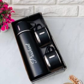 Vacuum Flask Set with 2 Cups Set with Name || Company logo || Hyot and Cold, Corporate Gifts for Employees Diwali Gift, Christmas